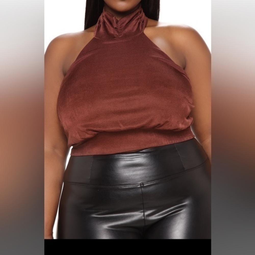 Party Starter Slinky Halter Crop Top - Brown size 2X RefFNB